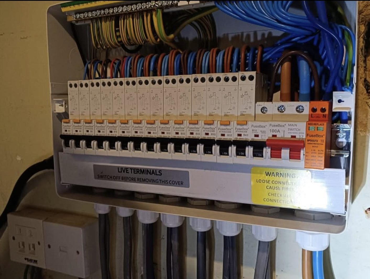 Replacement consumer unit with individual RCBOs and surge protection device