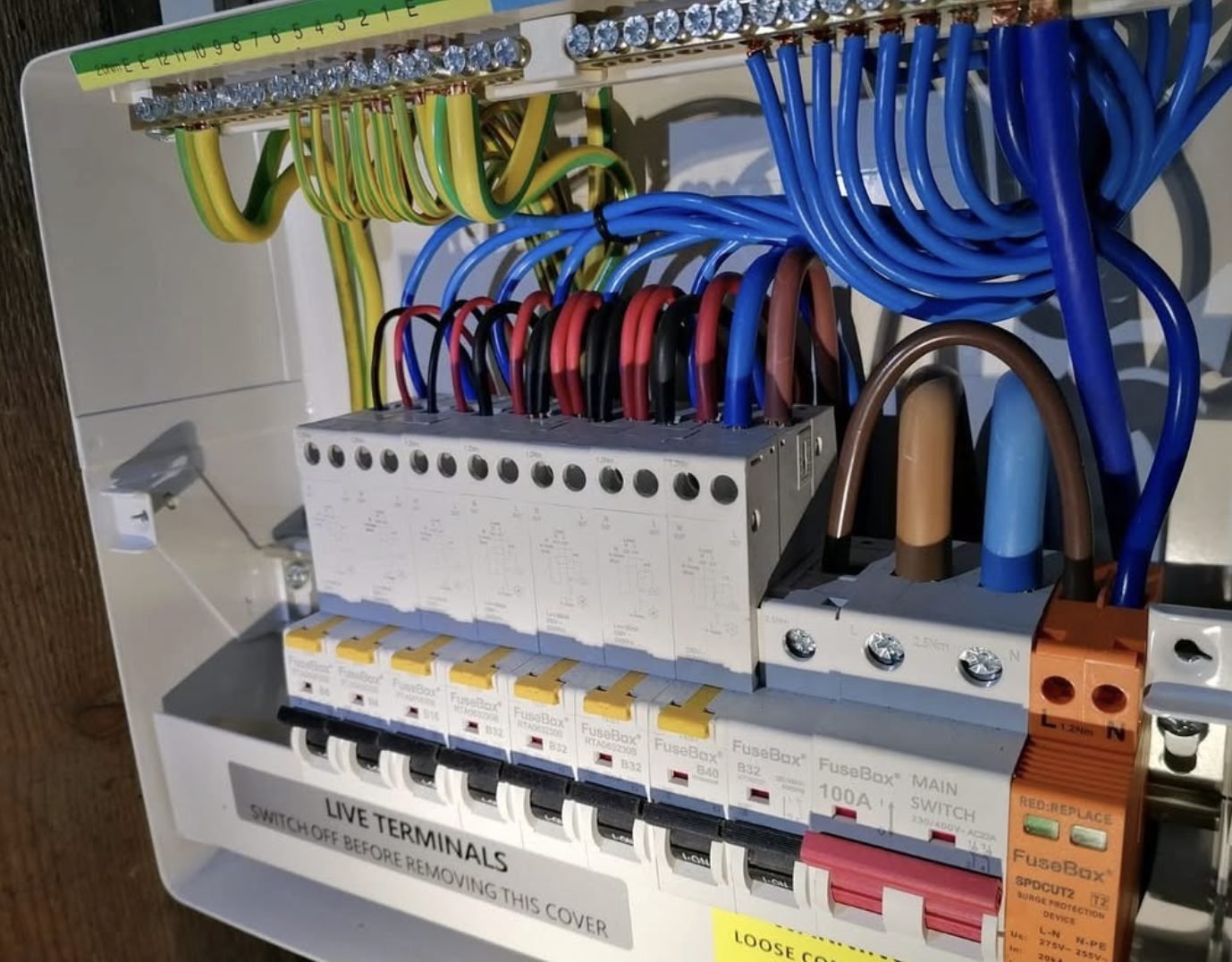 Close view of a consumer unit during an emergency call-out